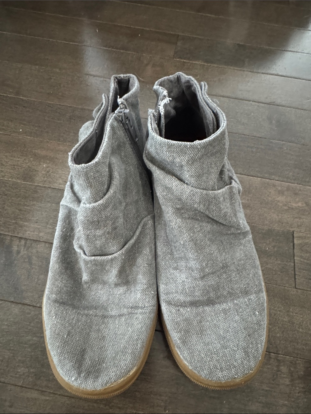 Girls Gray Canvas Ankle Booties with Side Zip